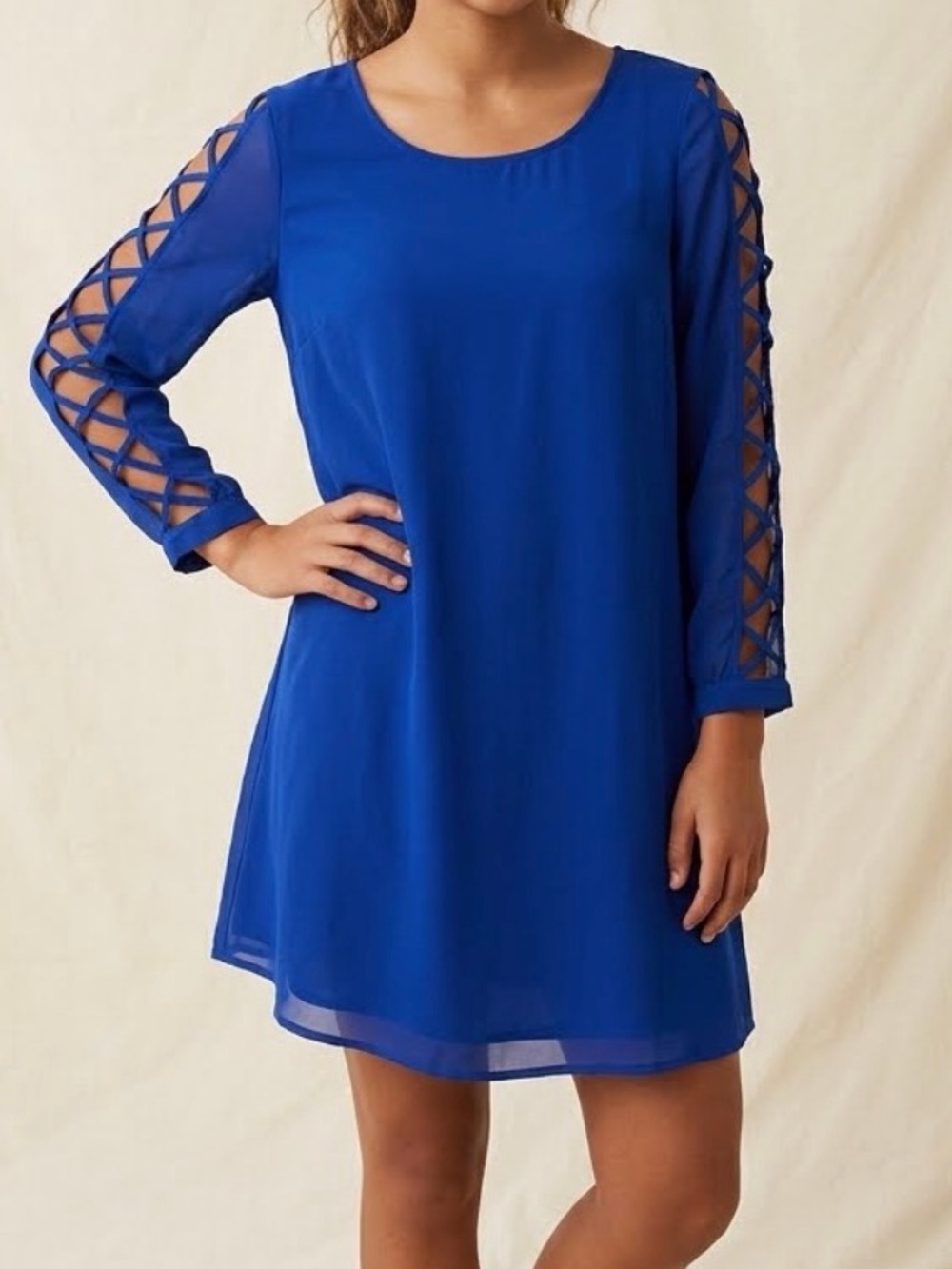 MINE Royal Blue Lattice Cold-Shoulder Dress Juniors NWOT Sz-S. L19